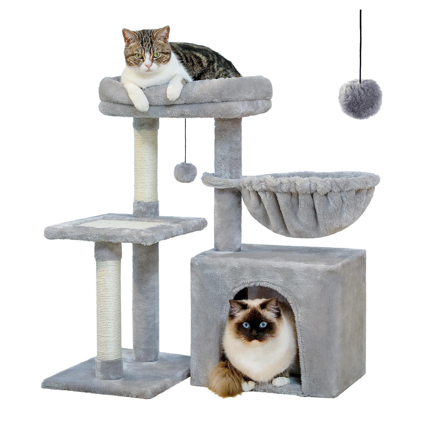Cat Tree Cat Tower for Indoor Cats 2 Styles Cat Activity Tree with Cat Scratching Posts Big Hammock and Removable Top Perch Grey
