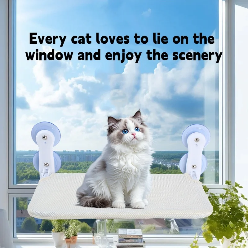 Folding Cat Hammock Window Perch Plush Mesh Double Suction Cup Assembly Free Wall Jumping Platform For Cats Kittens Indoor Home