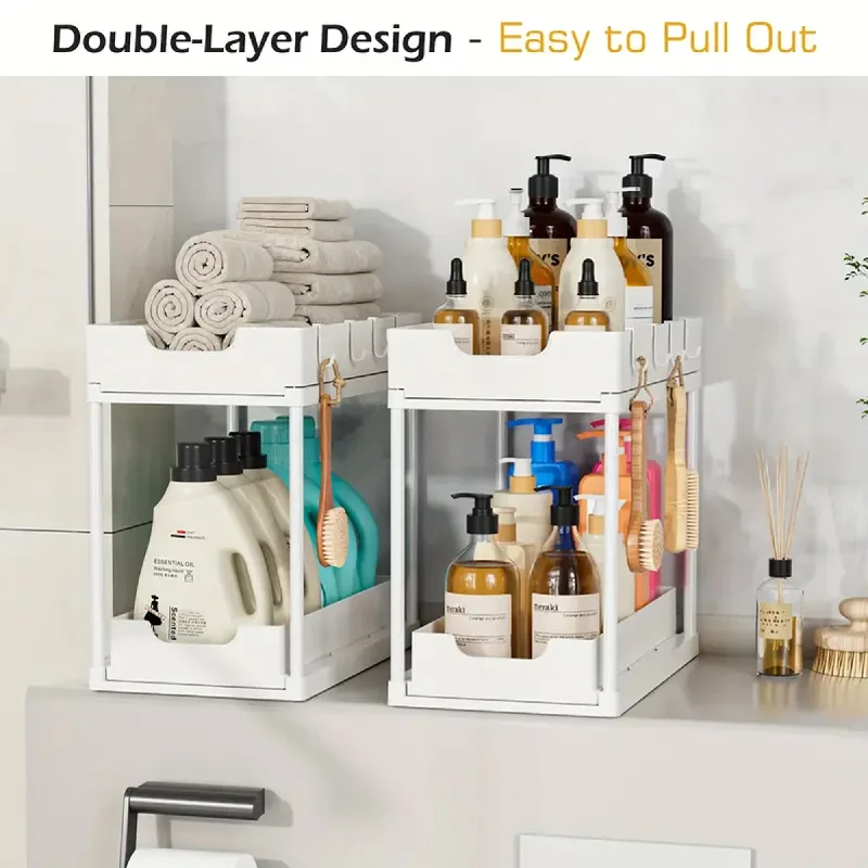 2-Tier Sliding Pull-Out Kitchen Storage Rack - Non-Slip Multifunctional Drawer Organizer for Under-Sink and Countertop Storage - Image 6