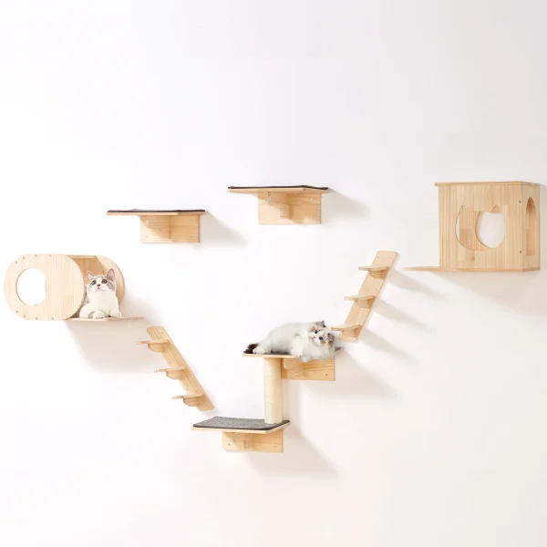 SucceBuy Wall Mounted Cat Shelves Cat Wall Shelves and Perches with Jumping Boards Hammocks & Cat Tree Cat Furniture and Shelves