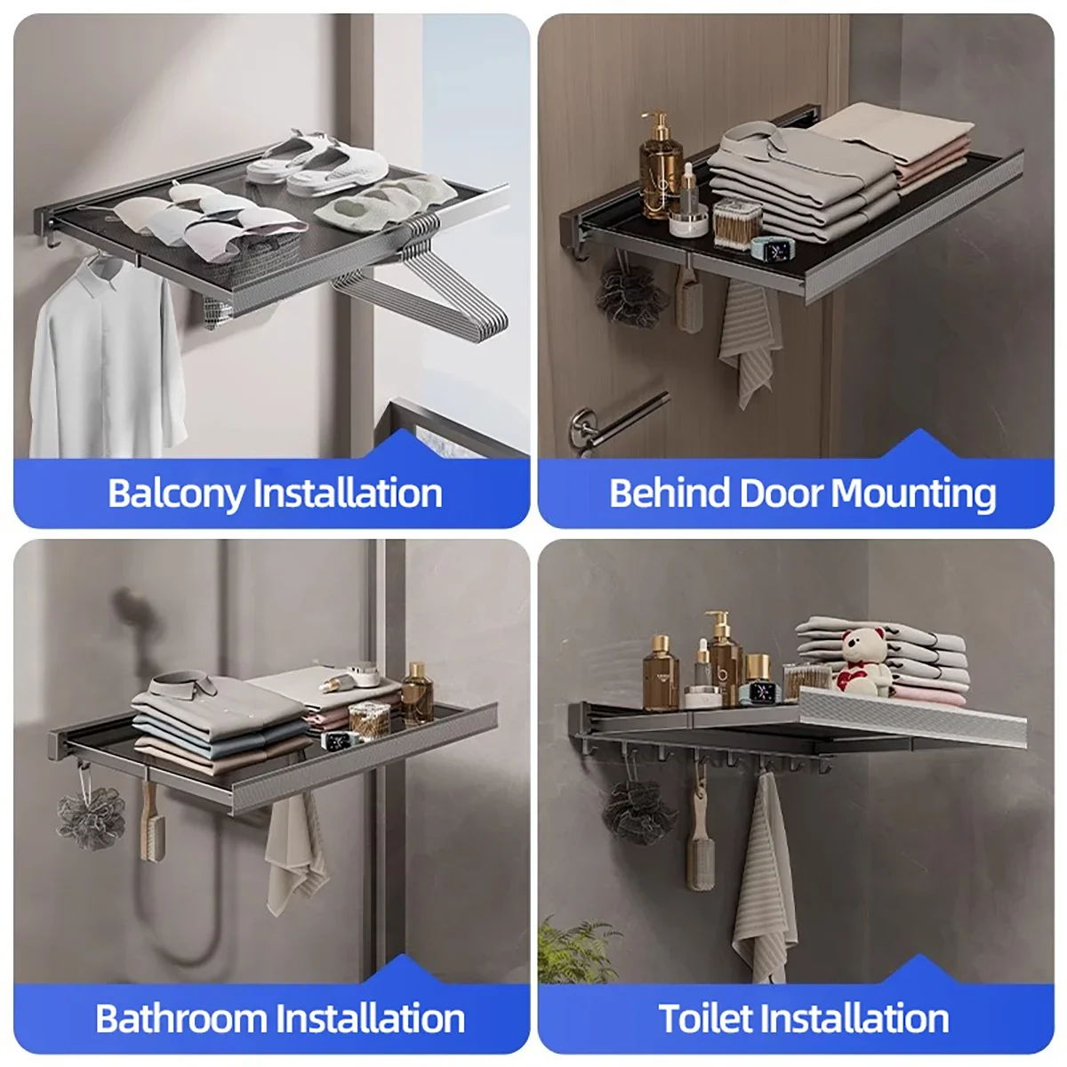 Foldable Wall Mounted Hat & Clothes Rack - Space Saving Organizer with Hooks for Bathroom, Balcony and Entryway - Image 5