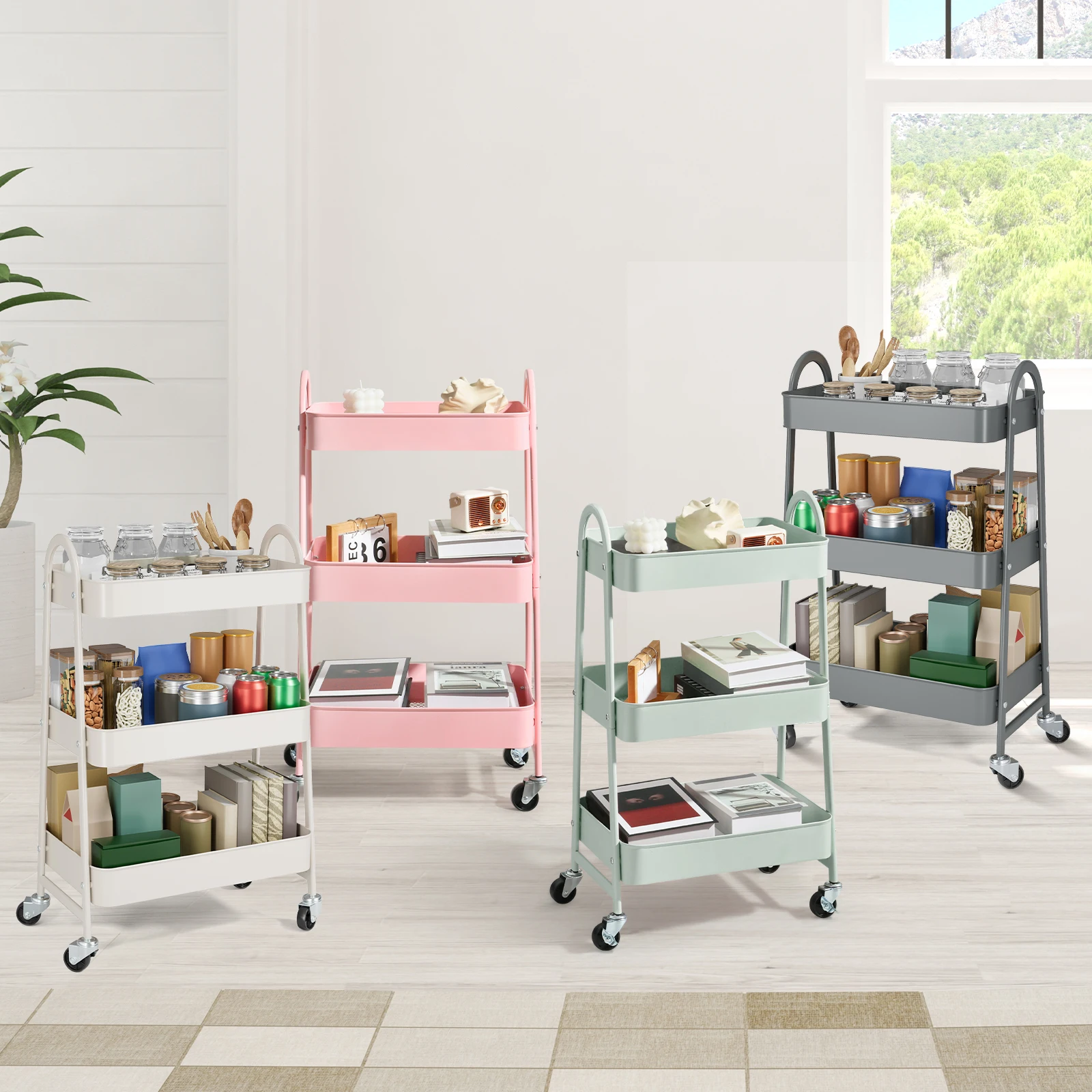 JHK 3 Tier Metal Storage Kitchen Cart with Lockable Wheels Mobile Shelving Unit Utility Rolling Organizer For Home Narrow Places - Image 6