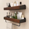 Solid Walnut Wood Wall Mounted Bathroom Shelf No Drill Floating Storage Organizer for Sink Countertop Toiletries And Home Essent