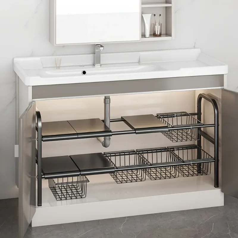 1 Set Multi-Use Kitchen Under Bathroom Sink Organizers - Expandable Cabinet Shelf Organizer Storage Rack - Image 5