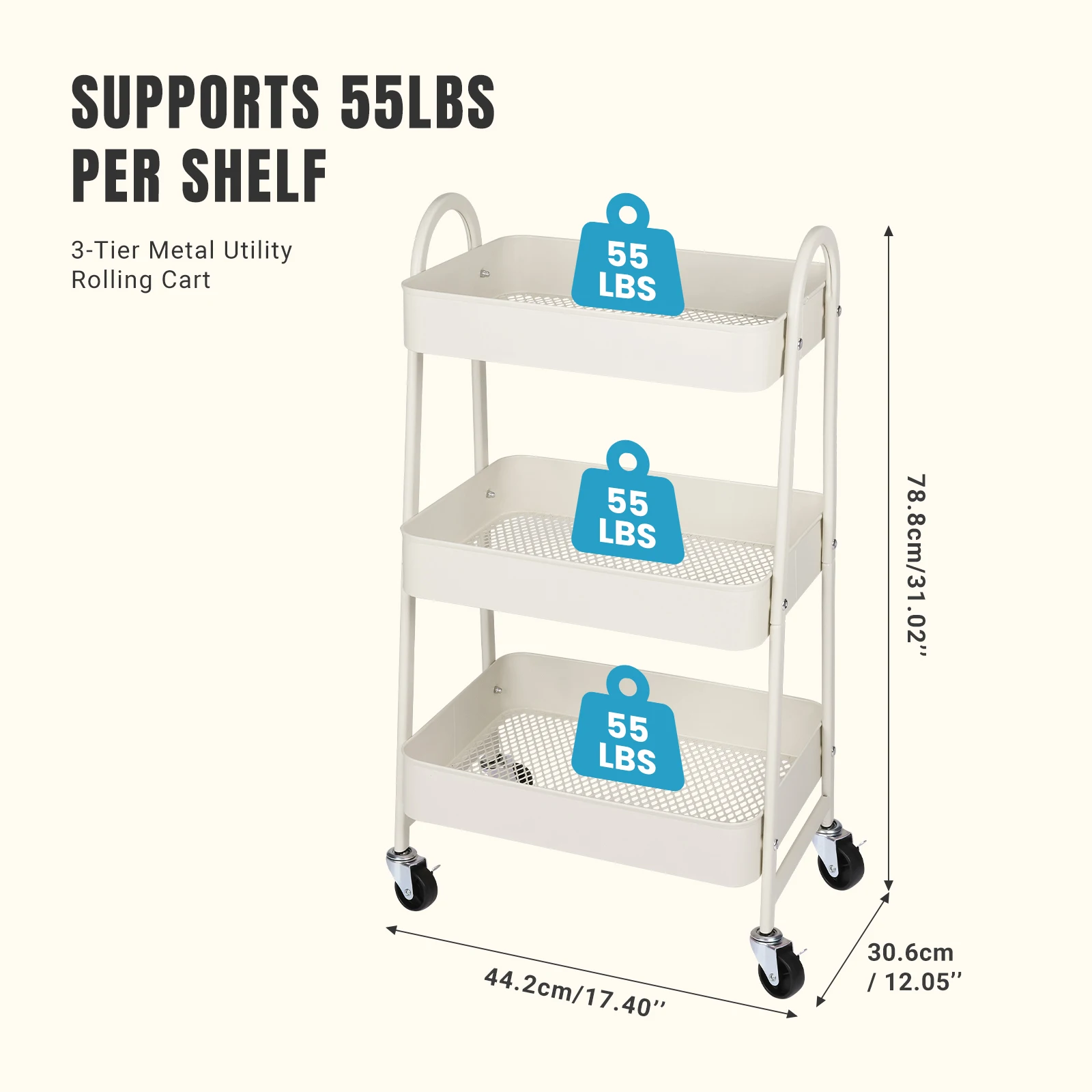 JHK 3 Tier Metal Storage Kitchen Cart with Lockable Wheels Mobile Shelving Unit Utility Rolling Organizer For Home Narrow Places - Image 5