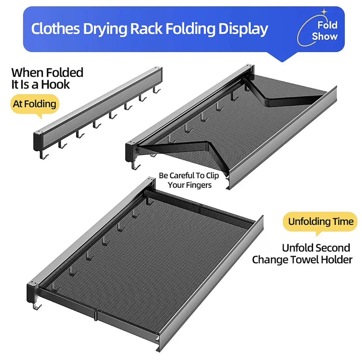 Foldable Wall Mounted Hat & Clothes Rack - Space Saving Organizer with Hooks for Bathroom, Balcony and Entryway - Image 4