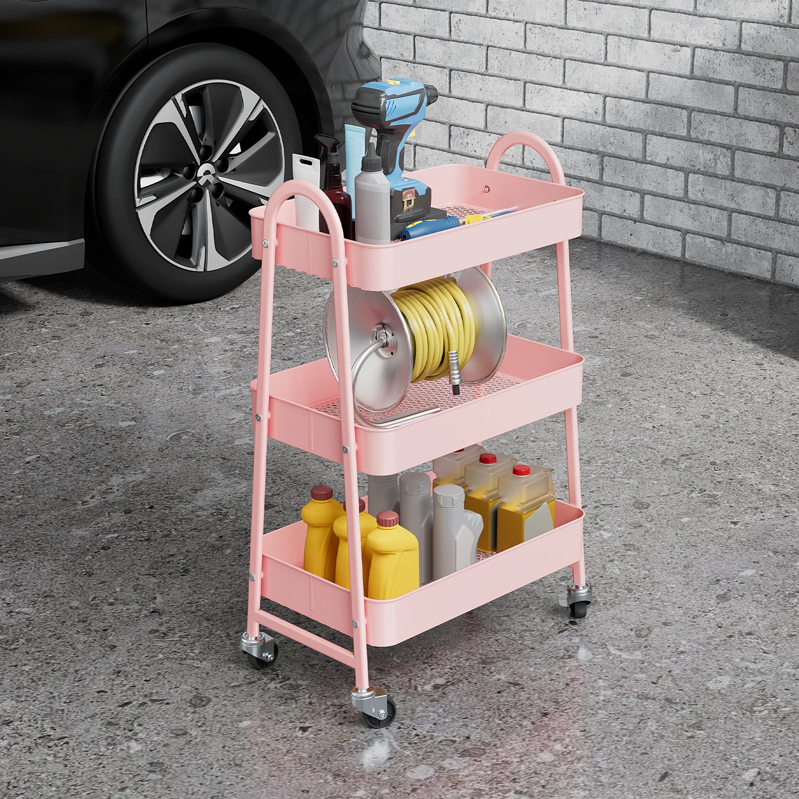 JHK 3 Tier Metal Storage Kitchen Cart with Lockable Wheels Mobile Shelving Unit Utility Rolling Organizer For Home Narrow Places - Image 2
