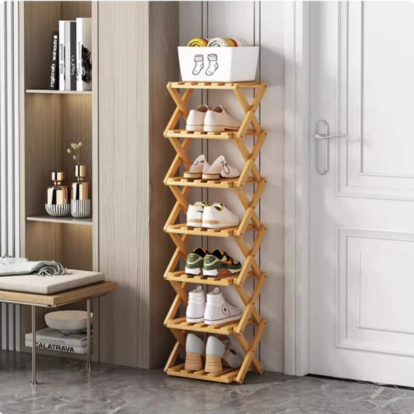 2-9 Tiers Bamboo Shoe Rack Without Installation Small Shoe Rack, Foldable Shoe Storage Rack, Shoe Organizer for Entryway