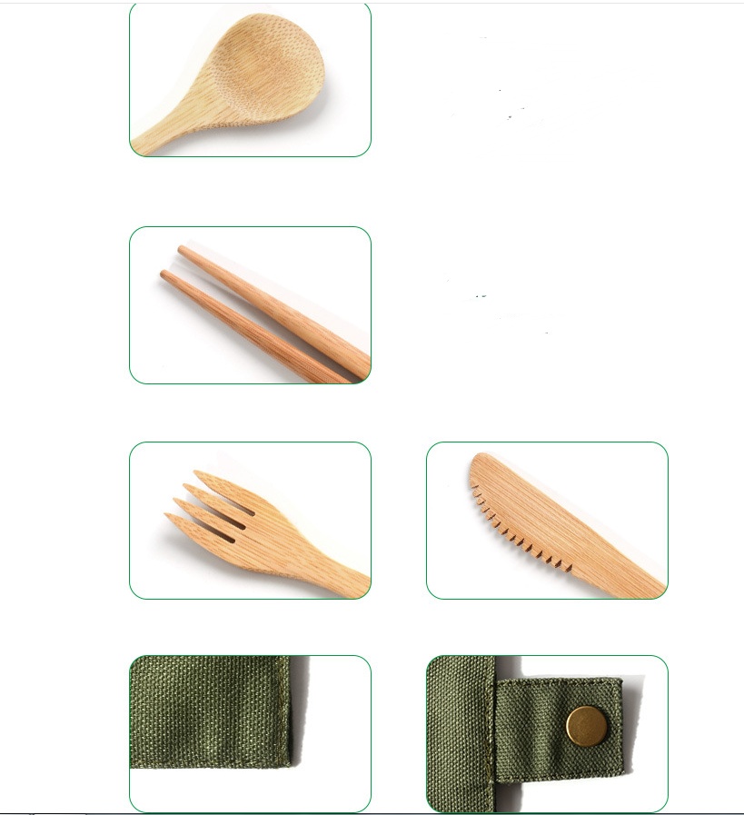 Bamboo Utensils Wooden Travel Cutlery Set Reusable Utensils With Pouch Camping Utensils Zero Waste Fork Spoon Knife Flatware Set - Image 4