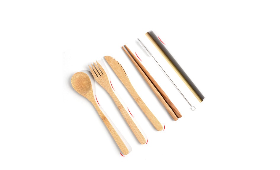 Bamboo Utensils Wooden Travel Cutlery Set Reusable Utensils With Pouch Camping Utensils Zero Waste Fork Spoon Knife Flatware Set - Image 5