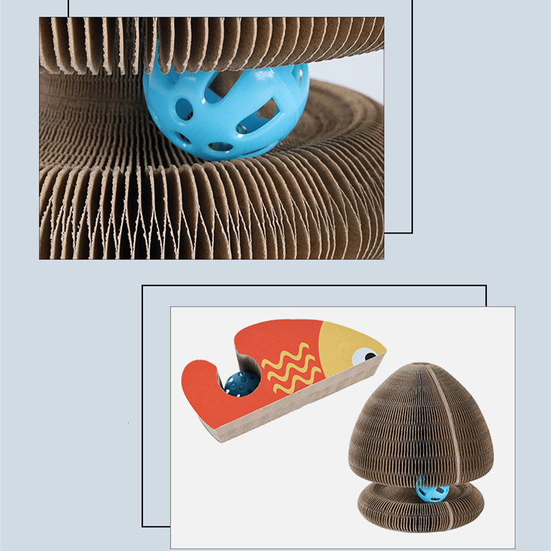 Magic Organ Foldable Cat Scratch Board Toy With Bell Cat Grinding Claw Cat Climbing Frame Round Corrugated Cats Interactive Toys - Image 4