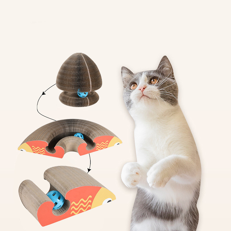 Magic Organ Foldable Cat Scratch Board Toy With Bell Cat Grinding Claw Cat Climbing Frame Round Corrugated Cats Interactive Toys - Image 3